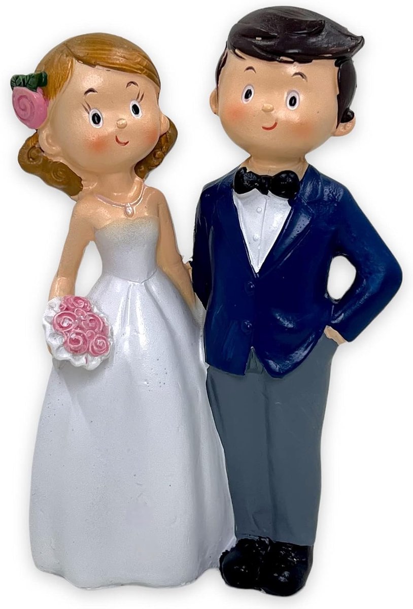 Bruidspaar – handbeschilderde bruidstaart-topper van polyhars – decoratiefiguren voor bruiloft, bruiloft en tafel (samenstelling)