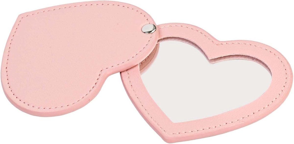 Mirror, compacte spiegel in hartvorm, make-upspiegel met PU-leer, mini-reistas, draagbare make-upspiegel met draaibaar design en bescherming