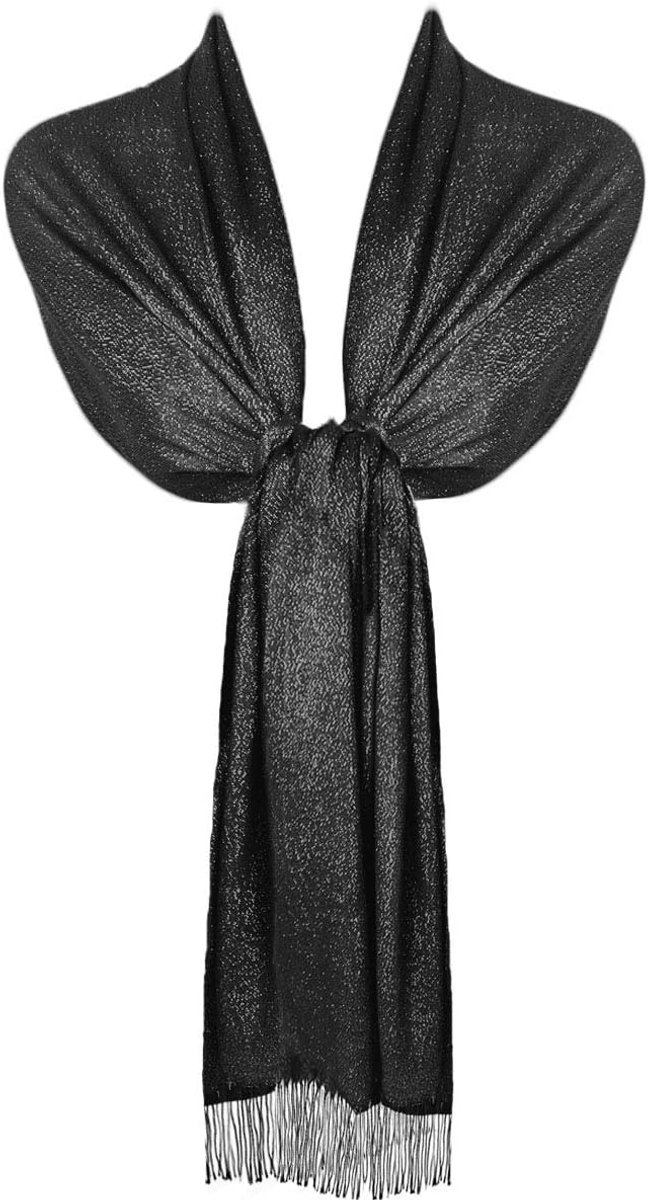 Pashmina Wrap Stola voor dames, stijlvolle glitter sparkle avondsjaal met kwastafwerking