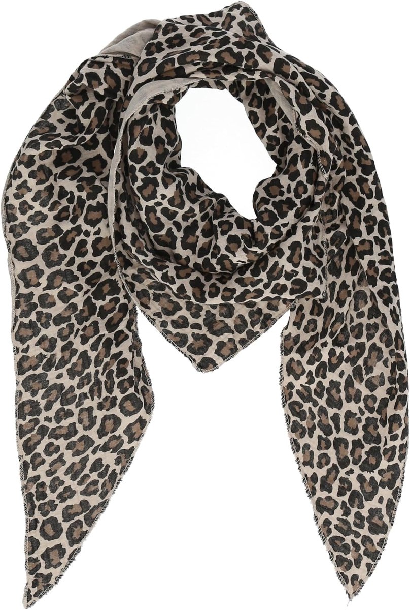 irisaa Sjaal voor dames, luipaard, zachte dekensjaal met luipaardpatroon, driehoekige halsdoek van 100% katoen, Made in Italy