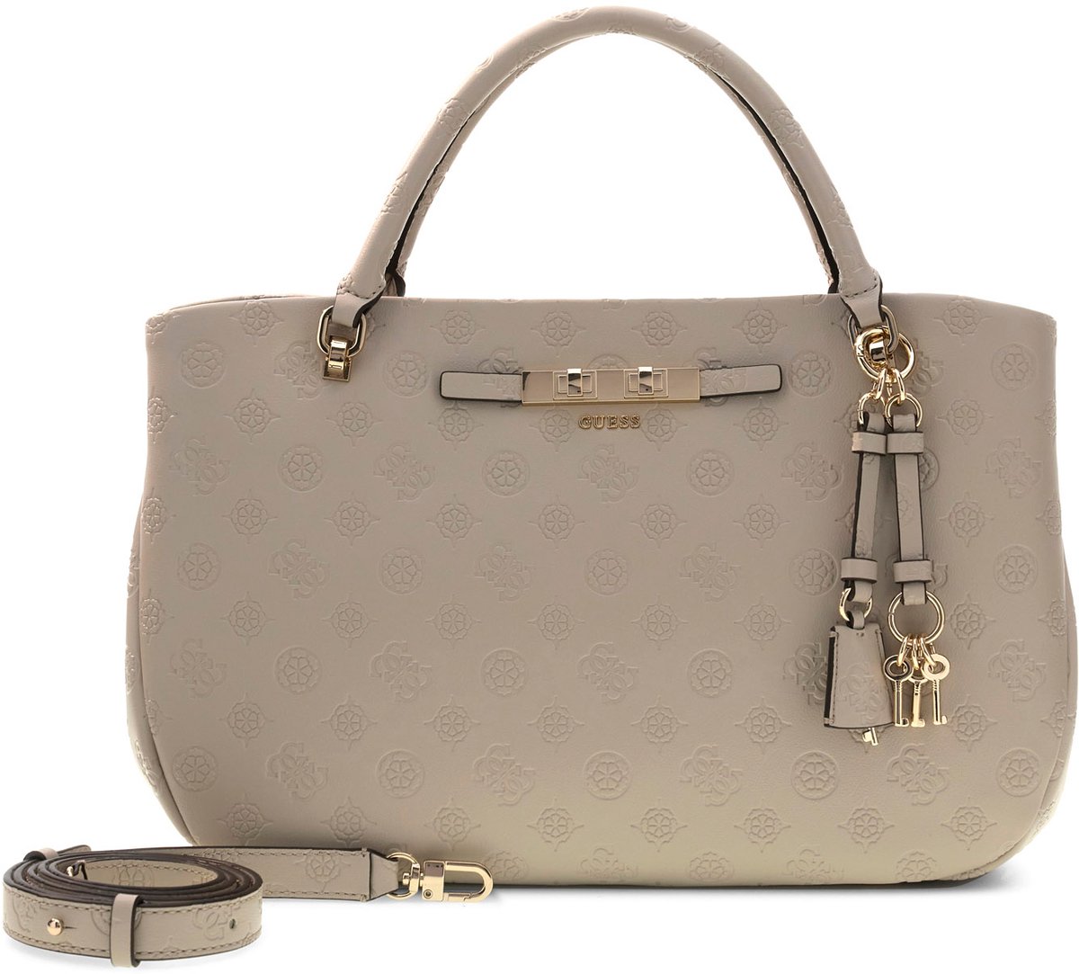 GUESS schoudertas handtas Carmella Girlfriend Satchel Bone Logo crème