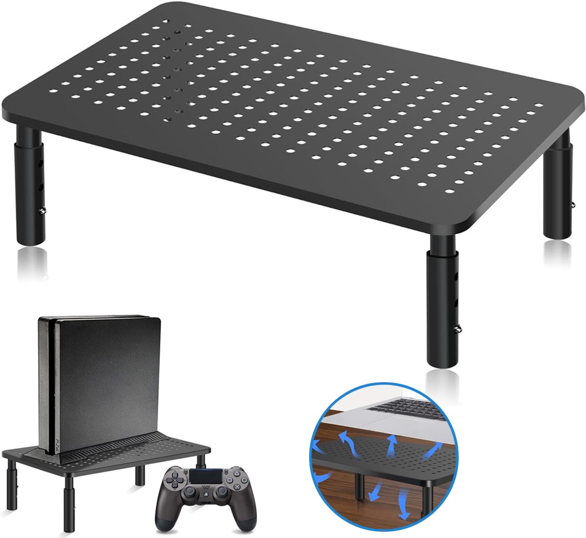Monitorstandaardverhoger - Metalen Computerstandaard - In Hoogte Verstelbare Schermverhoger - Mesh-Platform Voor PS4 PC En Printer