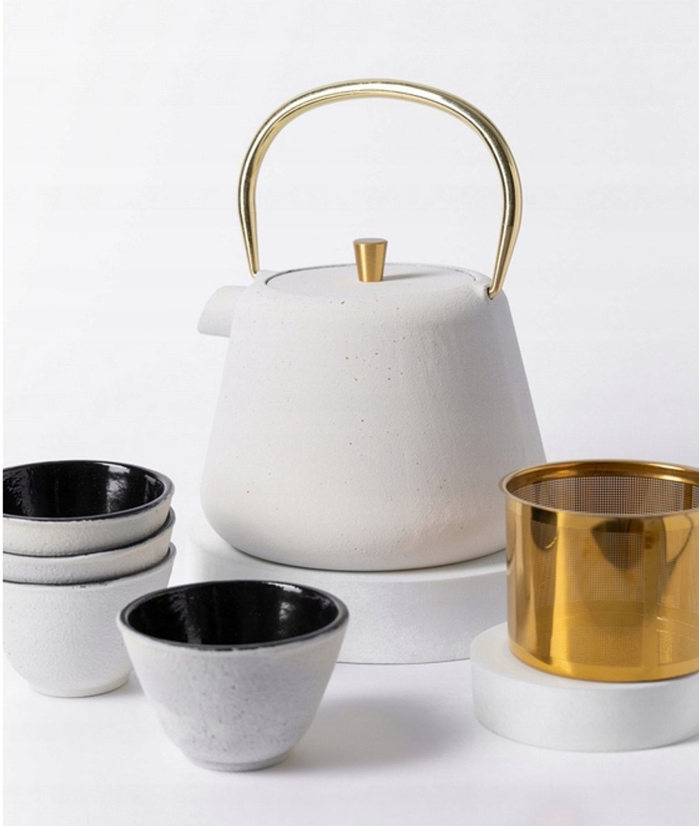 Gietijzeren theepot set Agnes 1L met 4 kopjes - Wit