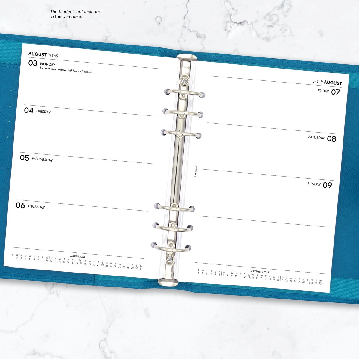 Week op twee pagina's dagboek navulling A5 - Augustus 2026 - Juli 2027 - Compatibel met Filofax A5 - ShopVlot