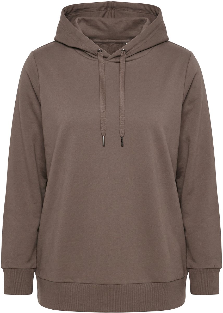 Ulla Popken - Dames - Hoodie classic capuchon lange mouwen - Donkertaupe - Maat 62+