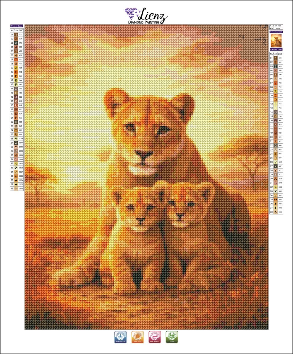 Lienz® Diamond Painting volwassenen 40x50cm – Rond – Leeuwin met welpjes — afbeelding 2