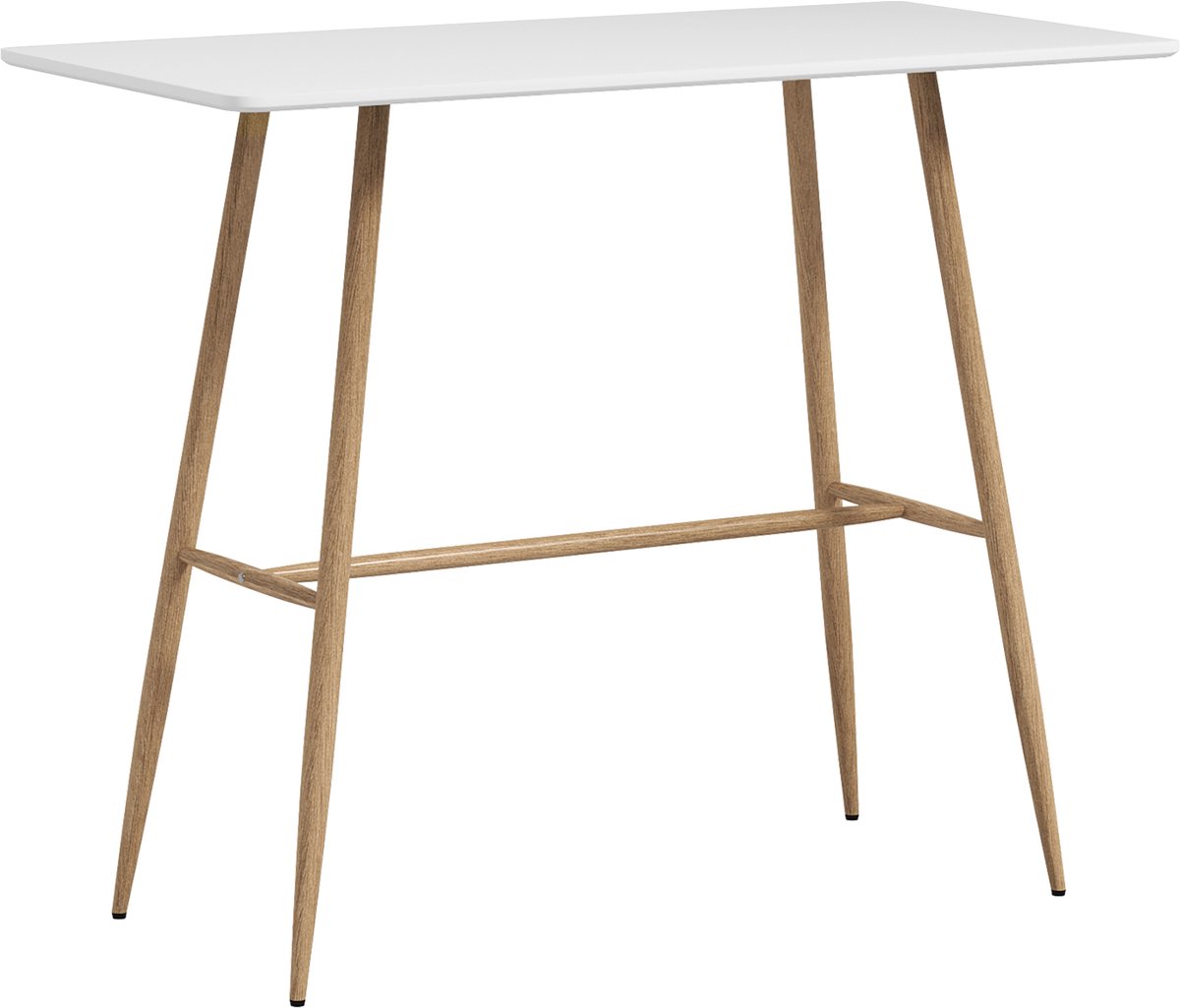 Rechthoekige bartafel voor 4 personen - stalen poten - houtlook - eenvoudige montage - 118 x 58 x 98 cm - wit
