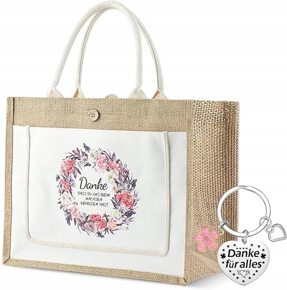 Grote Jute Shopper Bag met Brelok - Duurzaam & Stijlvol