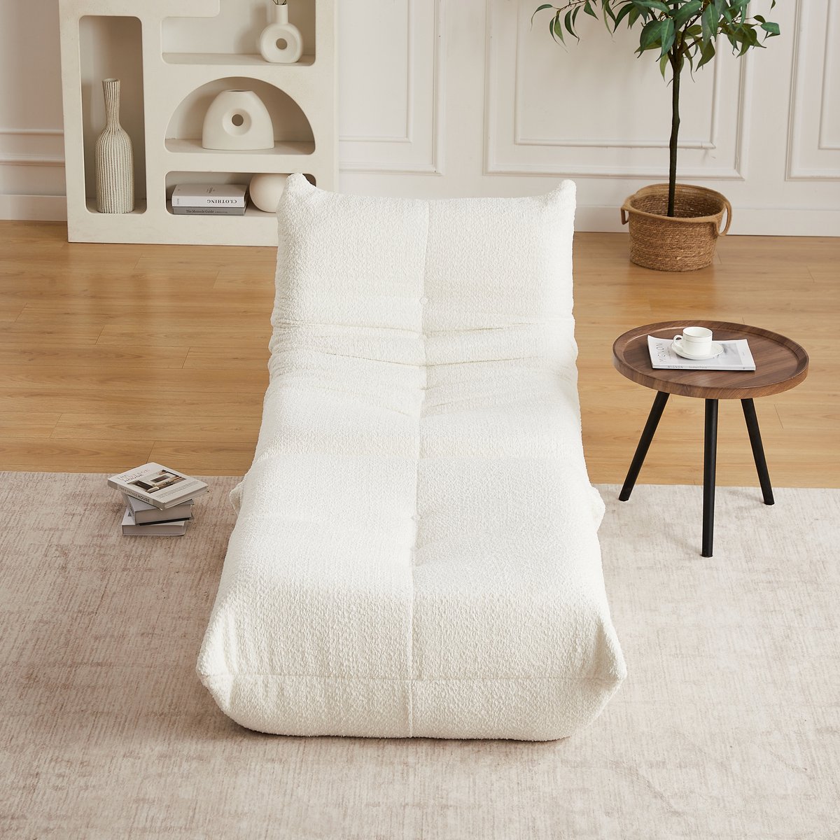Lounge Stoel Met Rugleuning 185 X 94 X 71 Cm - Hoog Elastisch Schuim En Zachte Stof - Voor Woonkamer, Slaapkamer En Speelkamer - Beige