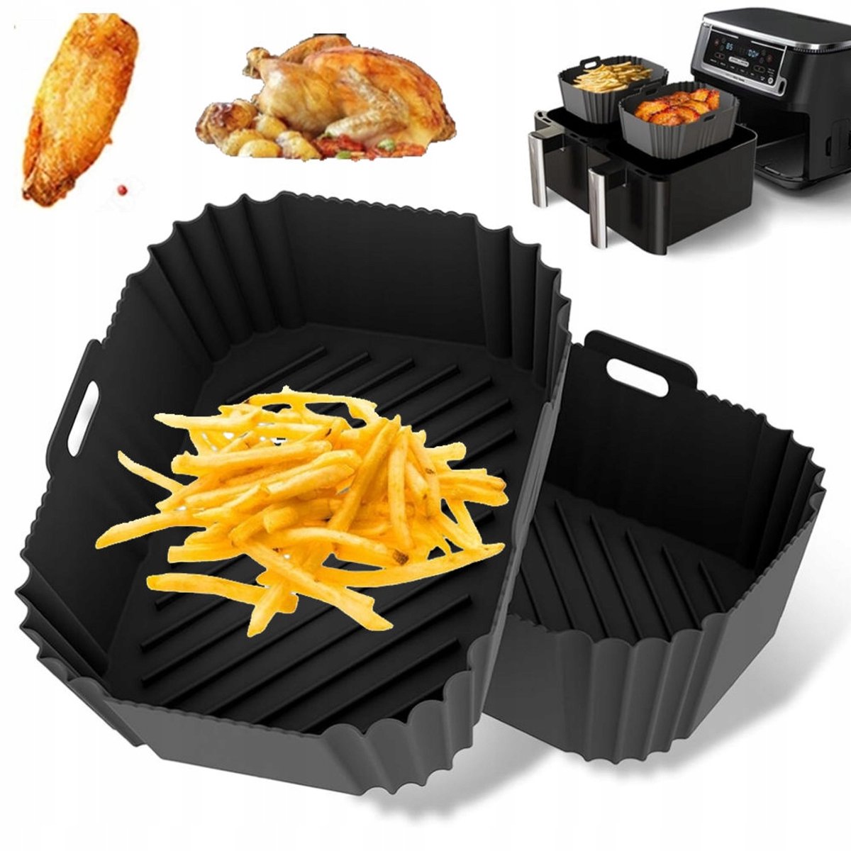 Herbruikbare Siliconen Airfryer Bakvorm - Zwart