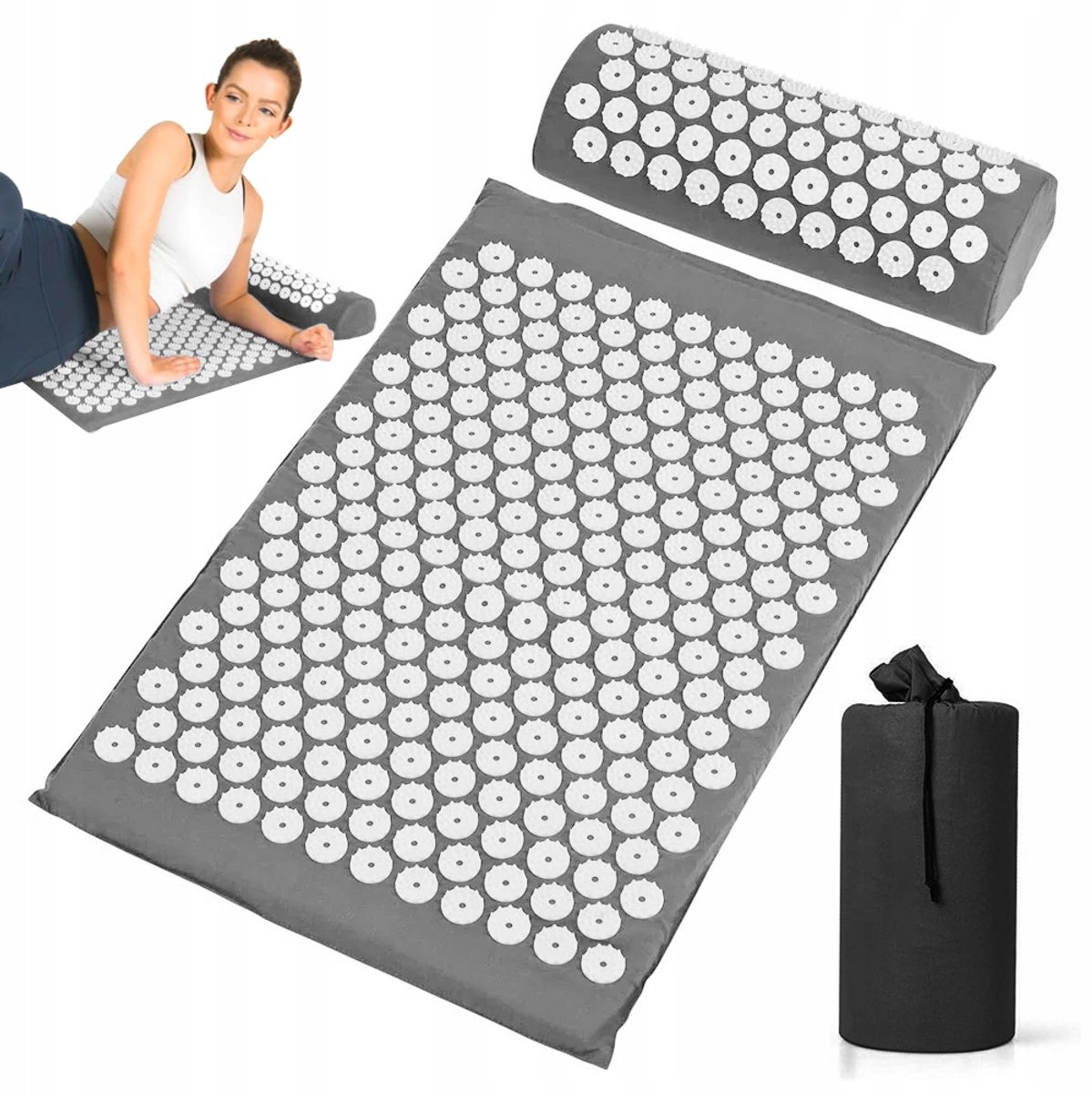 Acumassage Mat & Kussen Set - Grijs, Ontspanning & Pijnverlichting