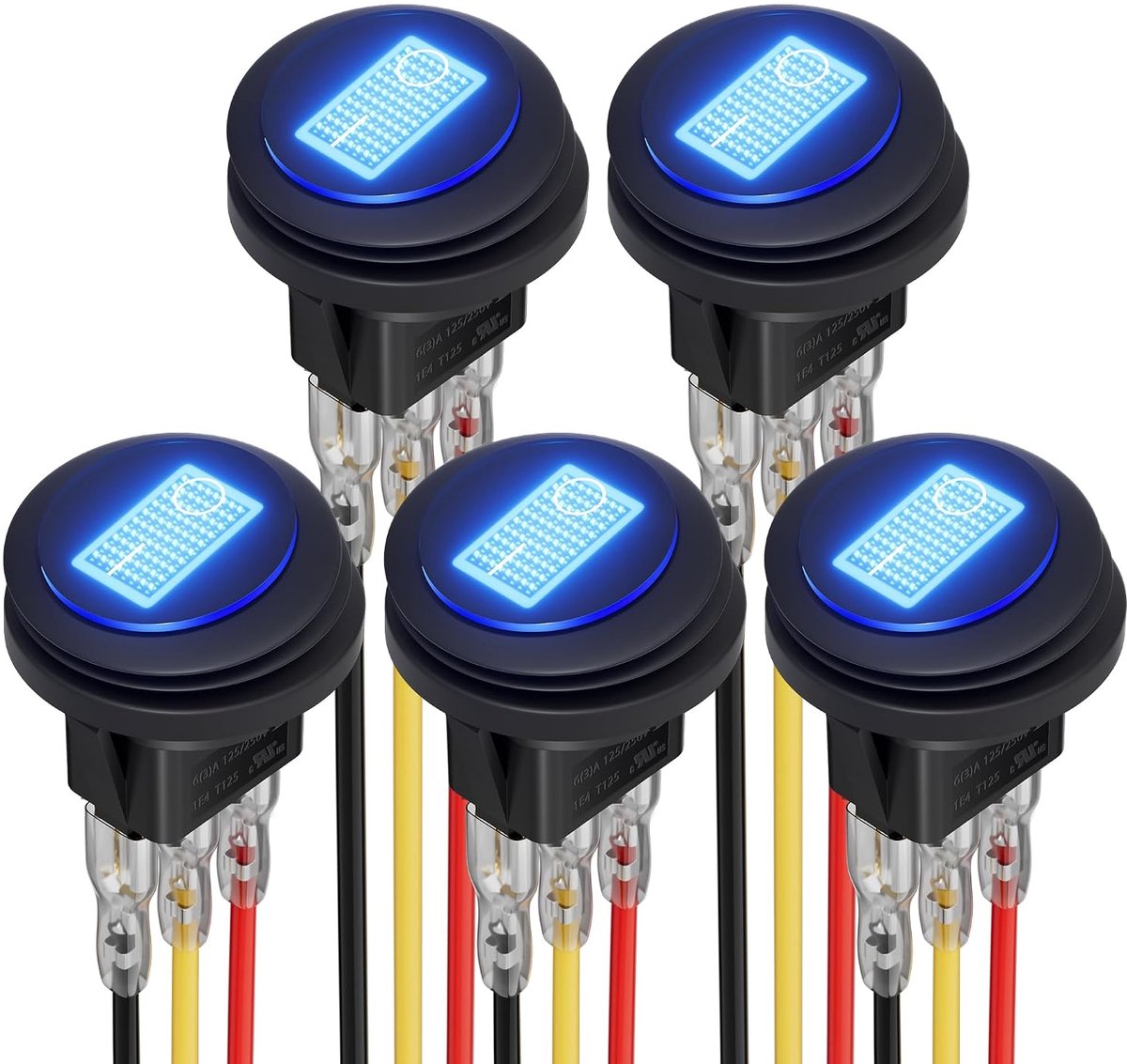 Tuimelschakelaar waterdicht 5 x rond 12V - led verlicht - 3-polig SPST - ideaal voor auto en boot - ShopVlot