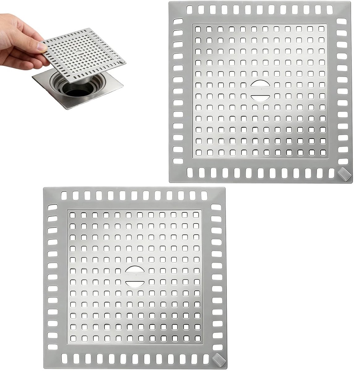 Afdekplaten voor vloerafvoer 12,3 x 12,3 cm - Roestvrij staal - Corrosiebestendig - Ideaal voor badkamer en keuken - ShopVlot
