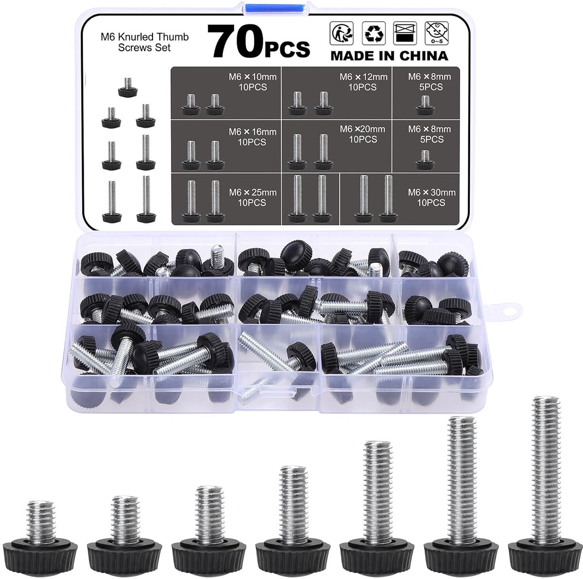 Knopset M6 - 70 Stuks - Carbon - Voor eenvoudige montage en demontage - ShopVlot