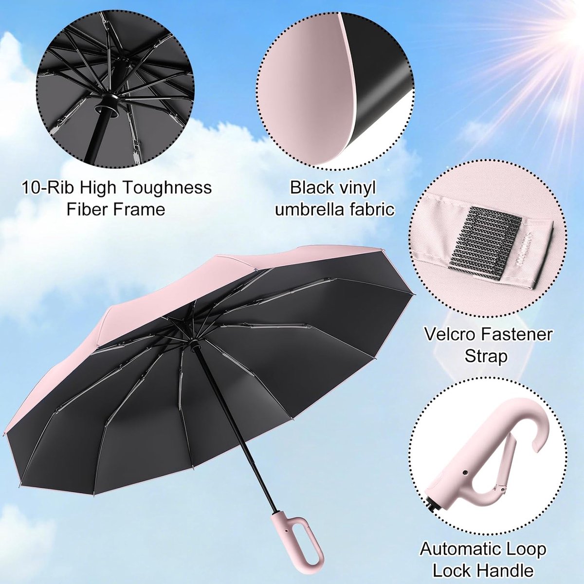 Opvouwbare parasol - compact en lichtgewicht - wind- en stormbestendig - ideaal voor reizen - ShopVlot