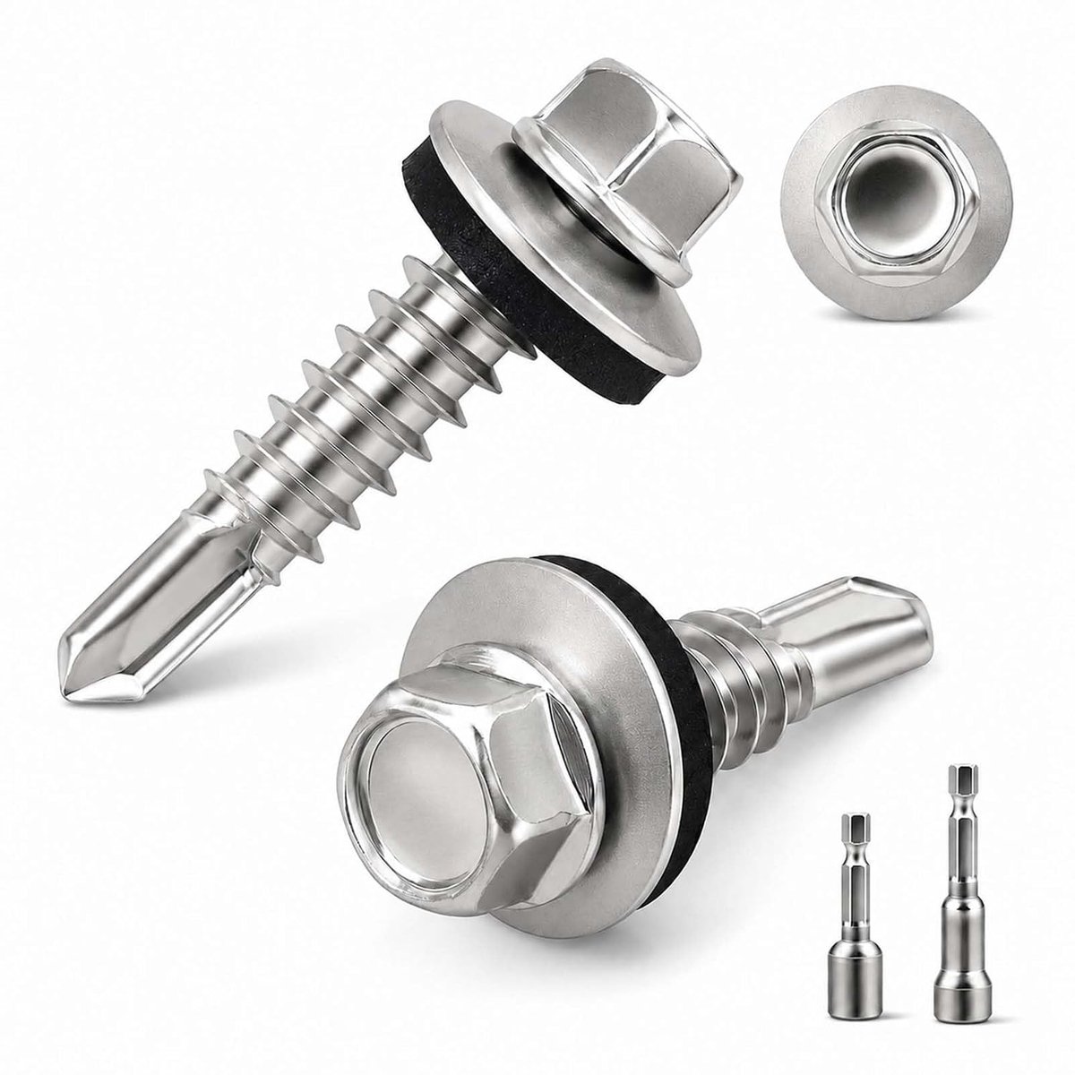 Plaatschroeven 5,5 x 32 mm - roestvrij staal - zelftappend met afdichtring - ideaal voor buitengebruik - ShopVlot