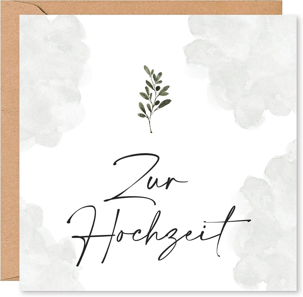 Bruiloftskaart 15 x 15 cm - grafisch motief met plant - vouwkaart - ruimte voor persoonlijke boodschappen - ShopVlot