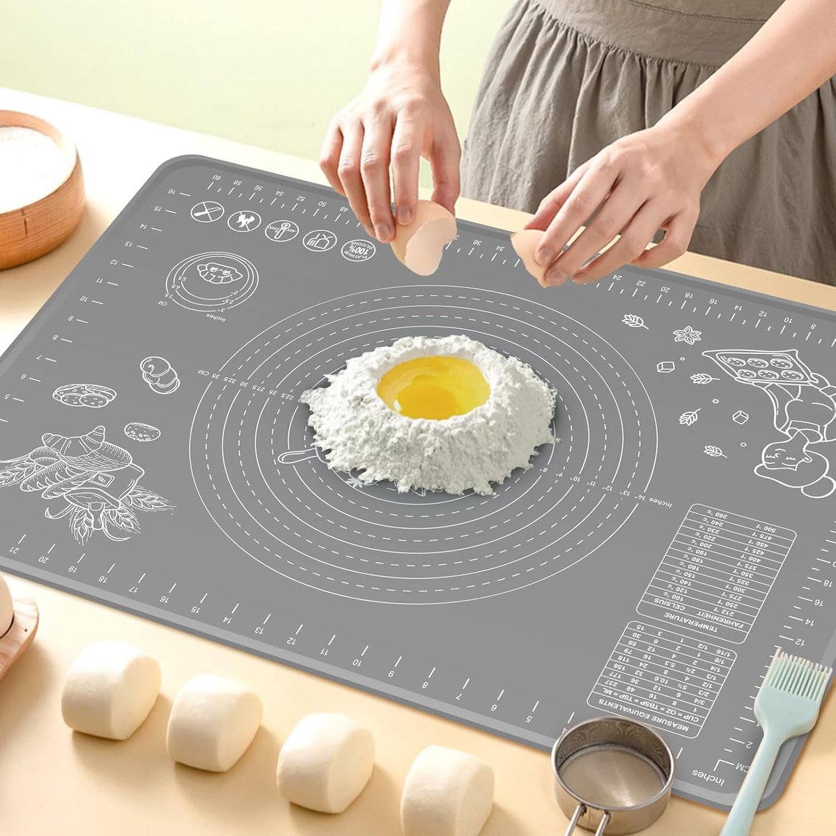 Bakken Mat Groot - Antislip Siliconen Deegmat - 60 x 40 cm - Met Maatvoering - Ideaal voor Pizza - ShopVlot