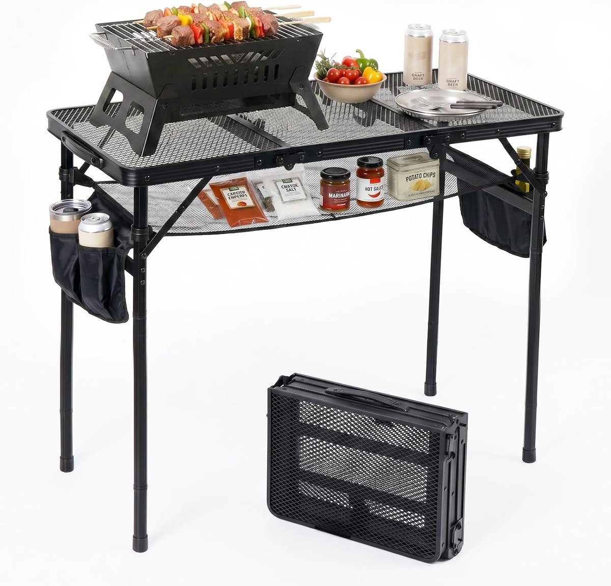 Campingtafel 90 x 40 cm - inklapbaar - 3-voudig in hoogte verstelbaar - ideaal voor outdoor gebruik - ShopVlot