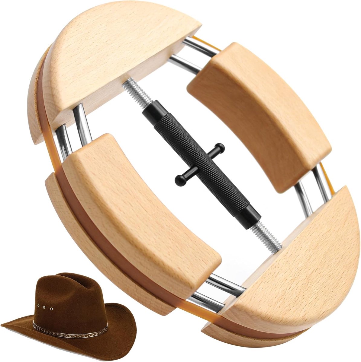 Hoedspanner met 4 armen - Beukenhout - Verstelbare handgreep - Voor gebogen hoeden en cowboyhoeden - ShopVlot