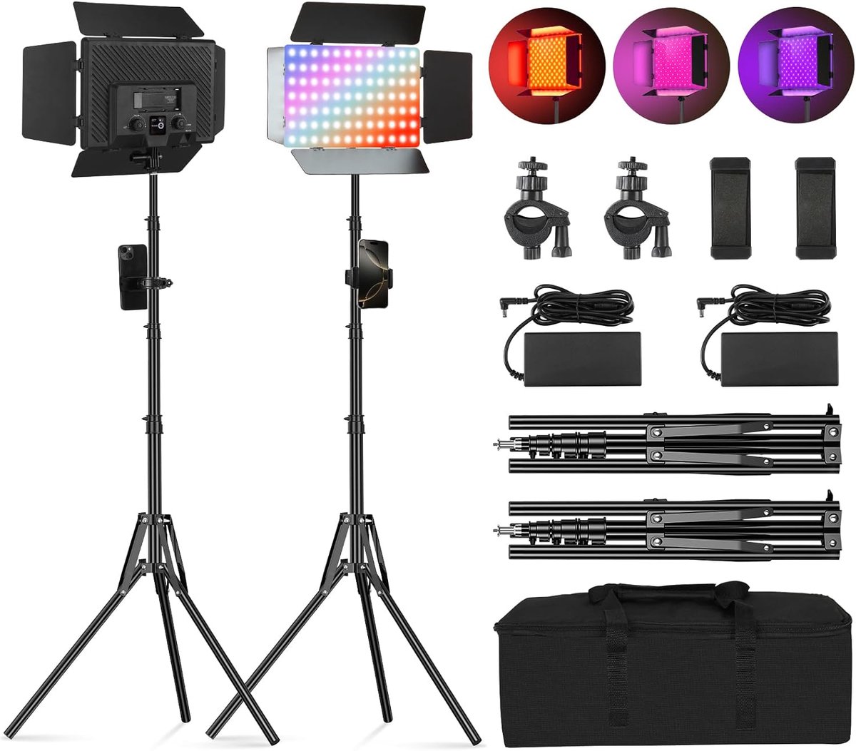 Video licht LED RGB paneel 20W - Dimbaar 2500-8500K - Inclusief statief en telefoonhouder - ShopVlot