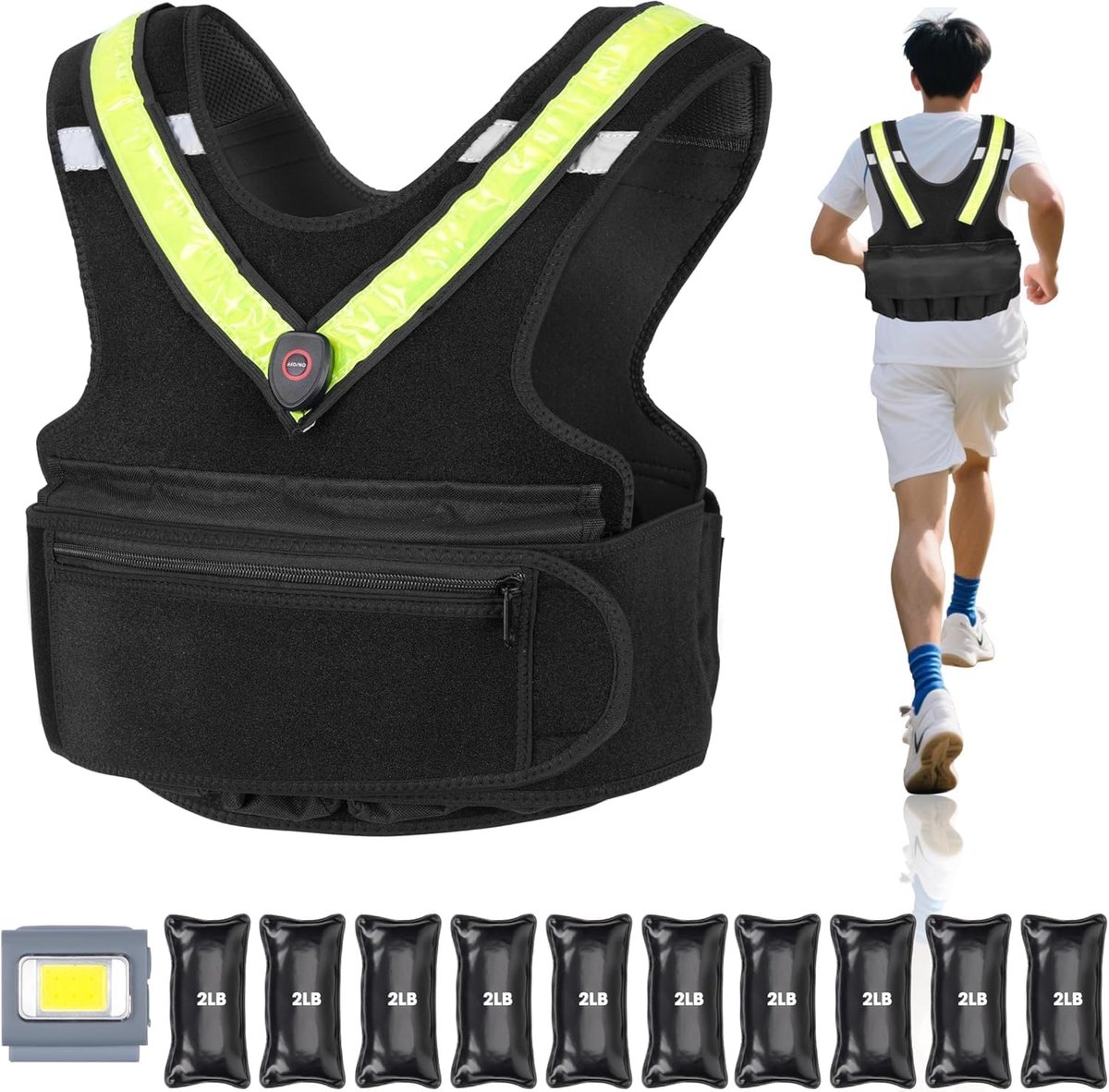 Gewichtsvest 12,5 kg - Verstelbaar - Reflecterende LED-riem - Versterk je training - ShopVlot