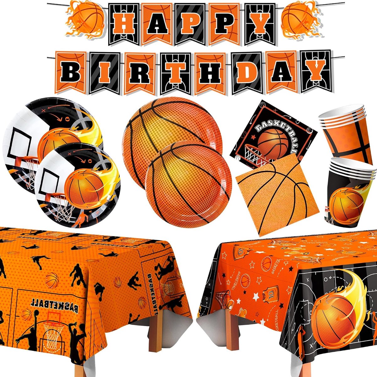 Basketball Party Vaisselle - 20 Assiettes en Papier - Nappes en Serviettes - Perfect voor Basketball Feestjes - ShopVlot