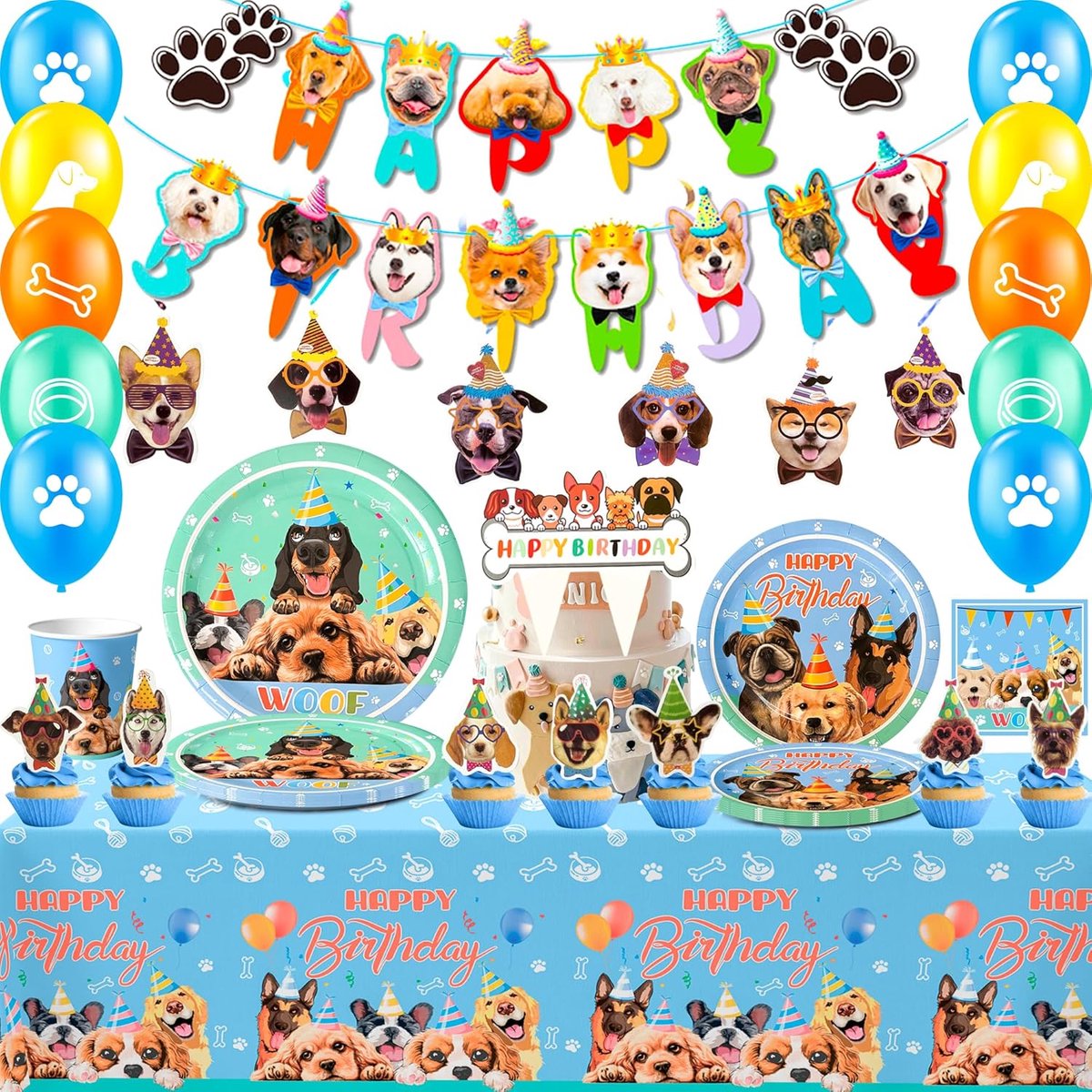 Puppyfeestartikelen set - 97-delig - hondenthema - perfect voor hondenverjaardagen - ShopVlot