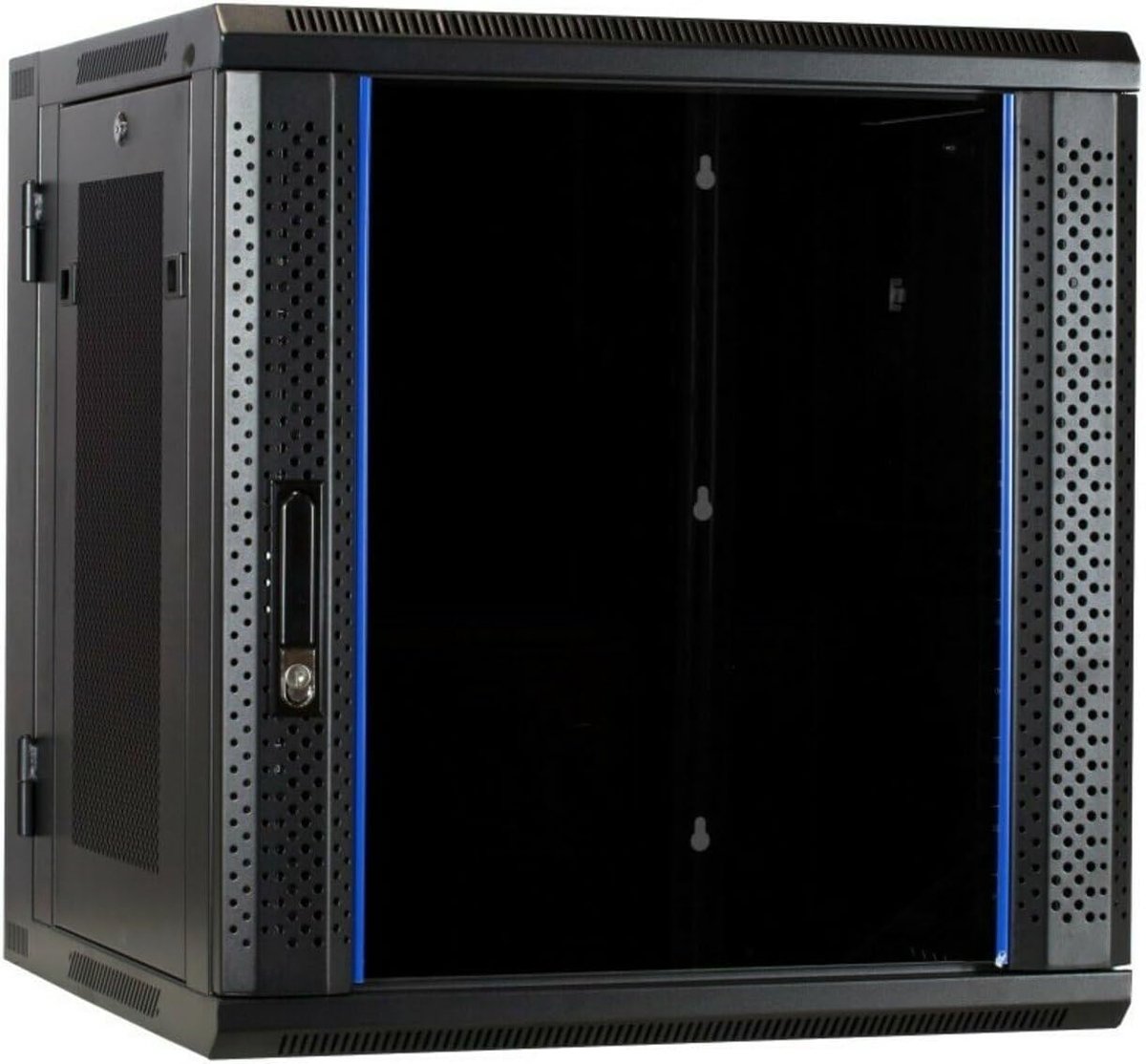 12U wandkast 600x600x635mm - met glazen deuren - perforated zijwanden - optimale toegang tot netwerkapparatuur - ShopVlot