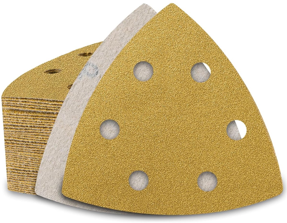 Driehoekig schuurpapier 93 x 93 mm - 60 stuks - korrelgrootte 120 - ideaal voor hout en metaal - ShopVlot