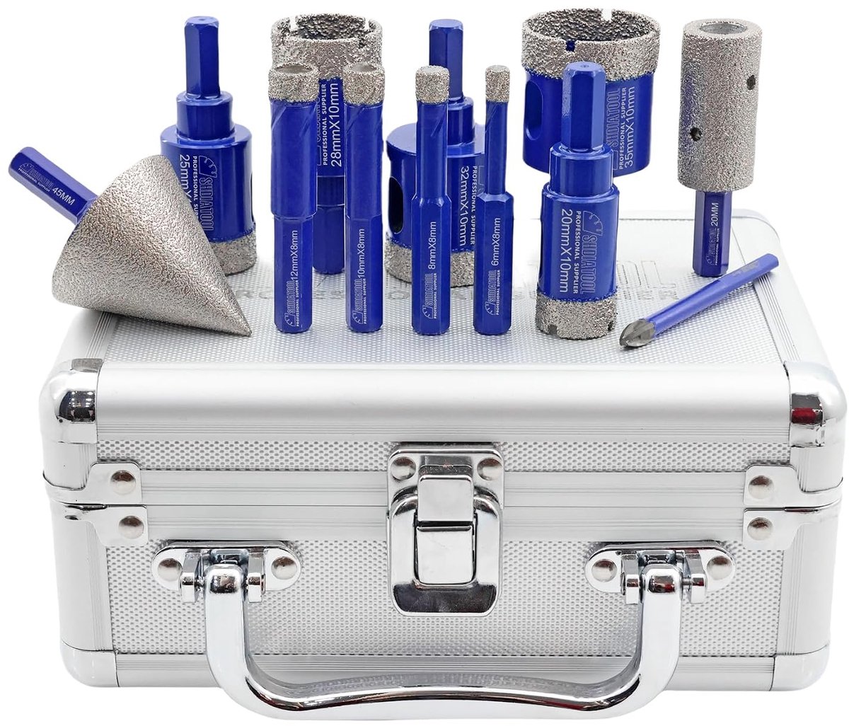 Diamantboor set 9-delig - 6mm carbide positionering - 45mm hex schijf - ideaal voor nat en droog boren - ShopVlot