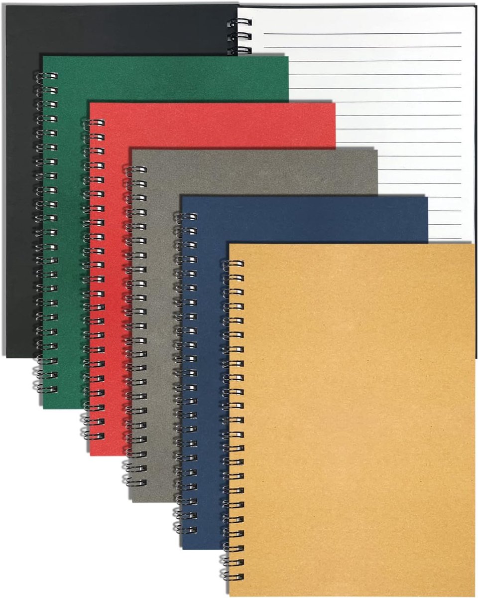 Notitieboek A5 Set van 6 - Spiral Blocks - 60 Gelijnde Bladen - Ideaal voor School en Werk - ShopVlot