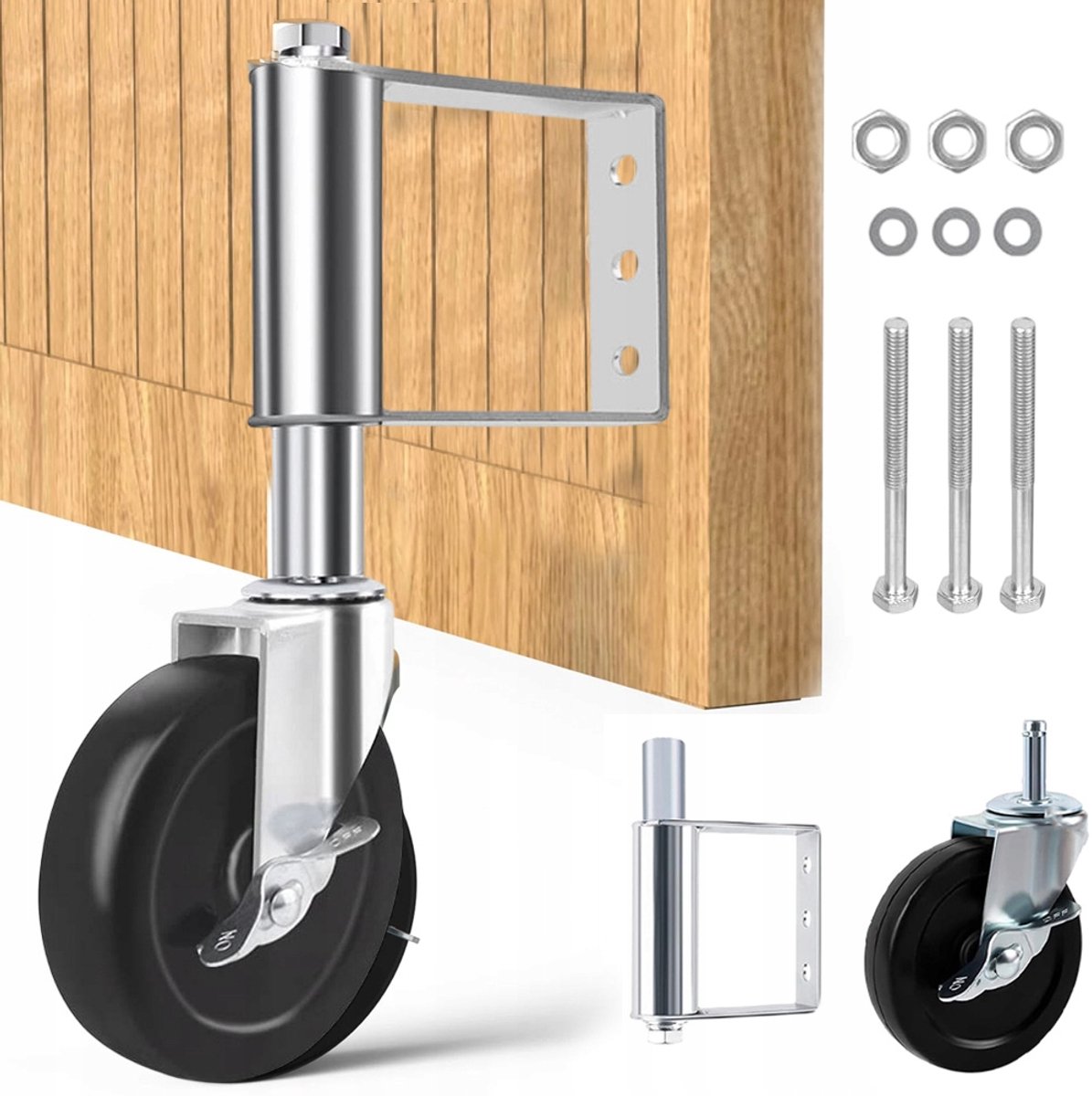 Zwenkbaar Wiel met Veer en Rem voor Poorten - 4" - 100kg