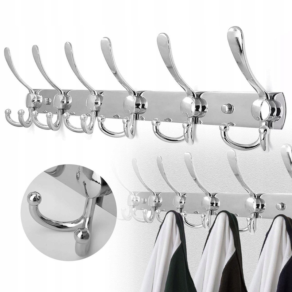 Wandkapstok met Haken - RVS - Max 5 kg