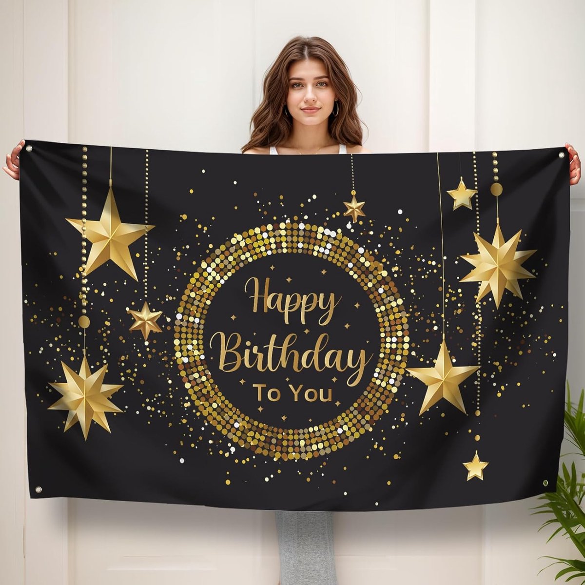 Verjaardagsbanner 150 x 90 cm - Zwart Goud - Handheld Feestdecoratie - Maak je feestje compleet! - ShopVlot