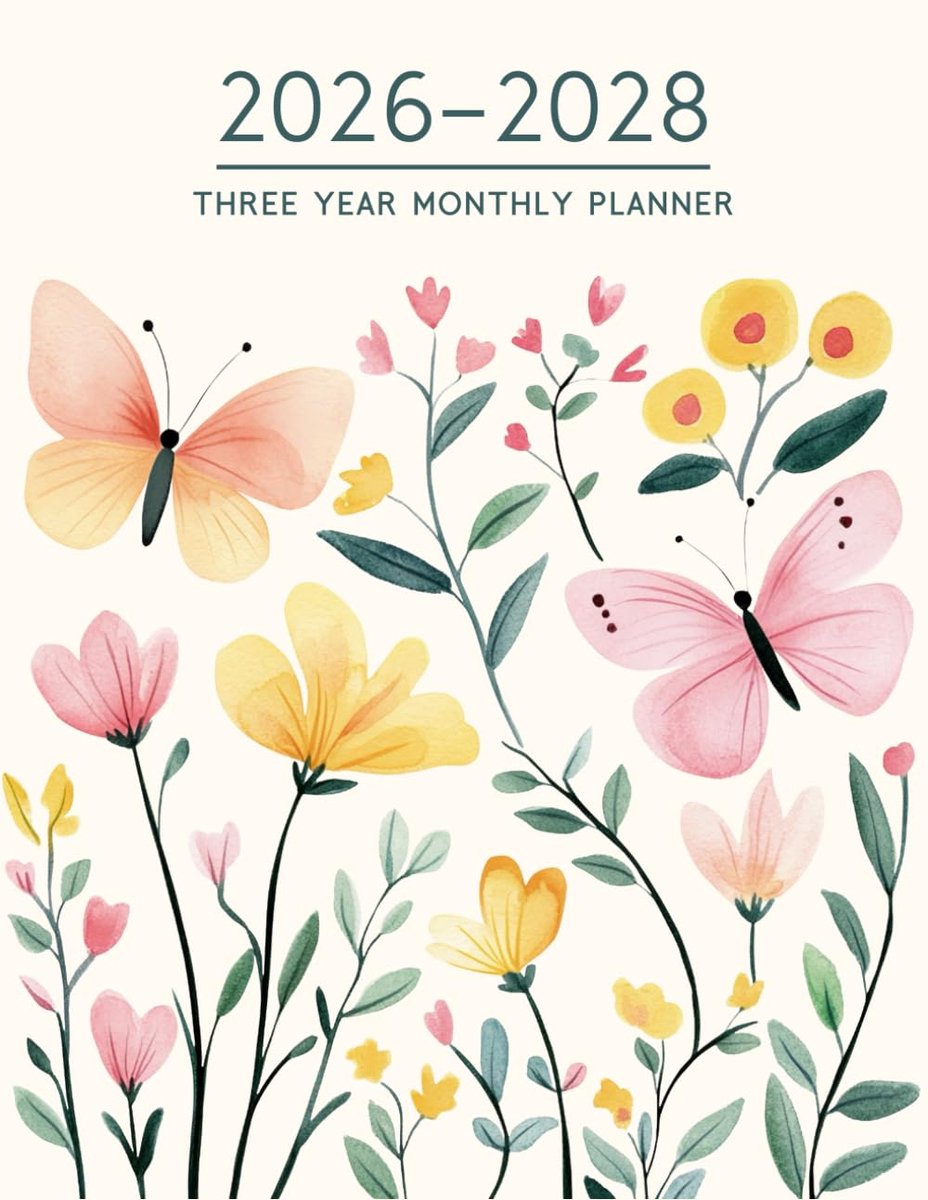 Maandplanner 2026-2028 - Grote 3-Jaar Organizer - A4-formaat - Bloemen en Vlinders Cover - ShopVlot