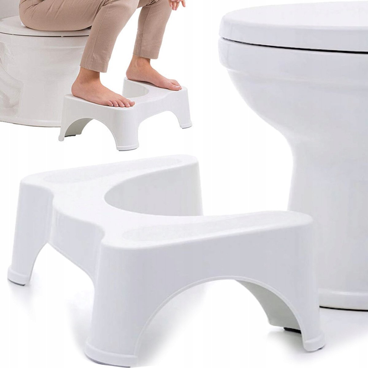 Merkloos Toiletkrukje - Wit - Bevordert Natuurlijke Houding
