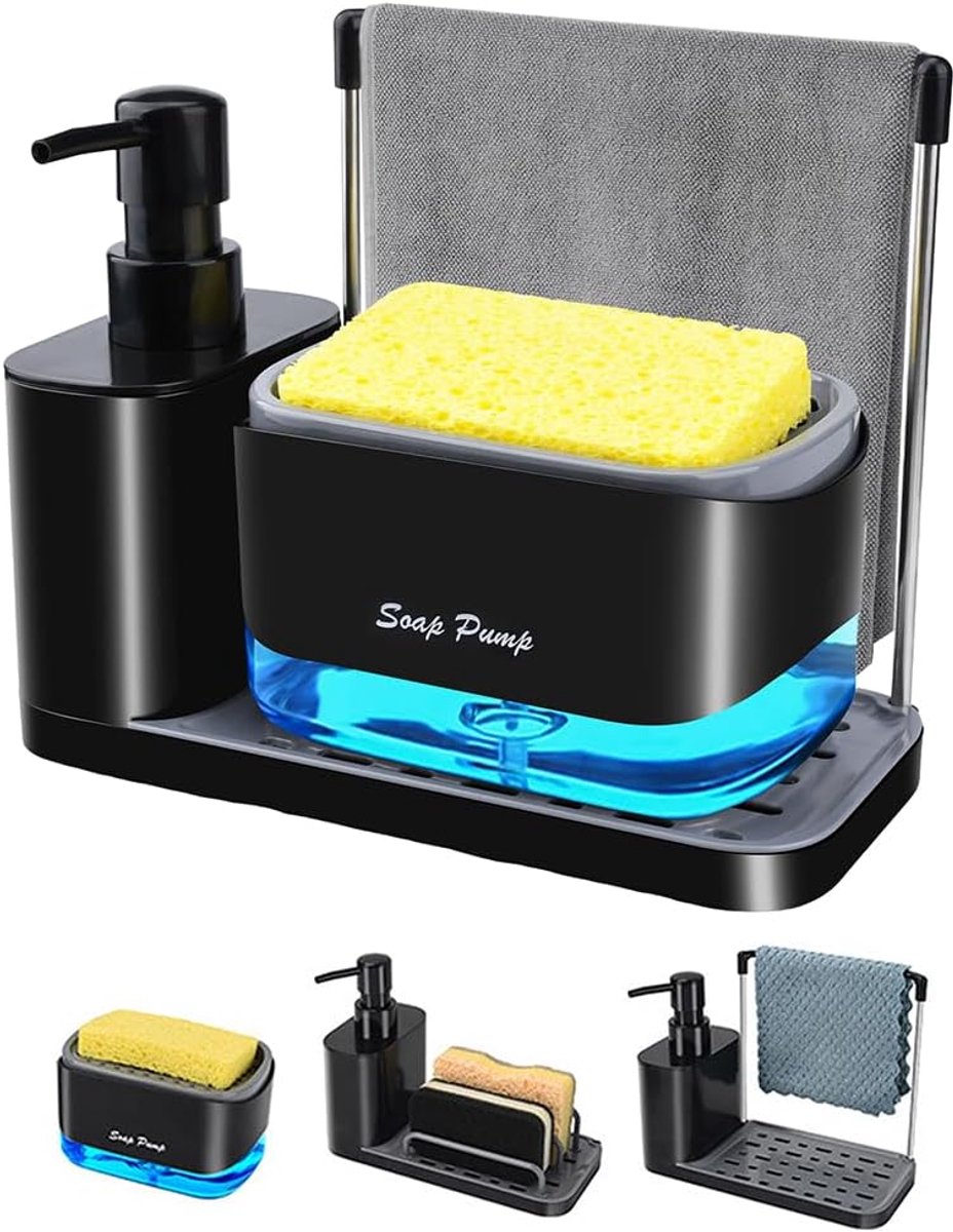 Zeepdispenser keuken - 2-in-1 organizer - met antislip tray - ideaal voor op het aanrecht - ShopVlot