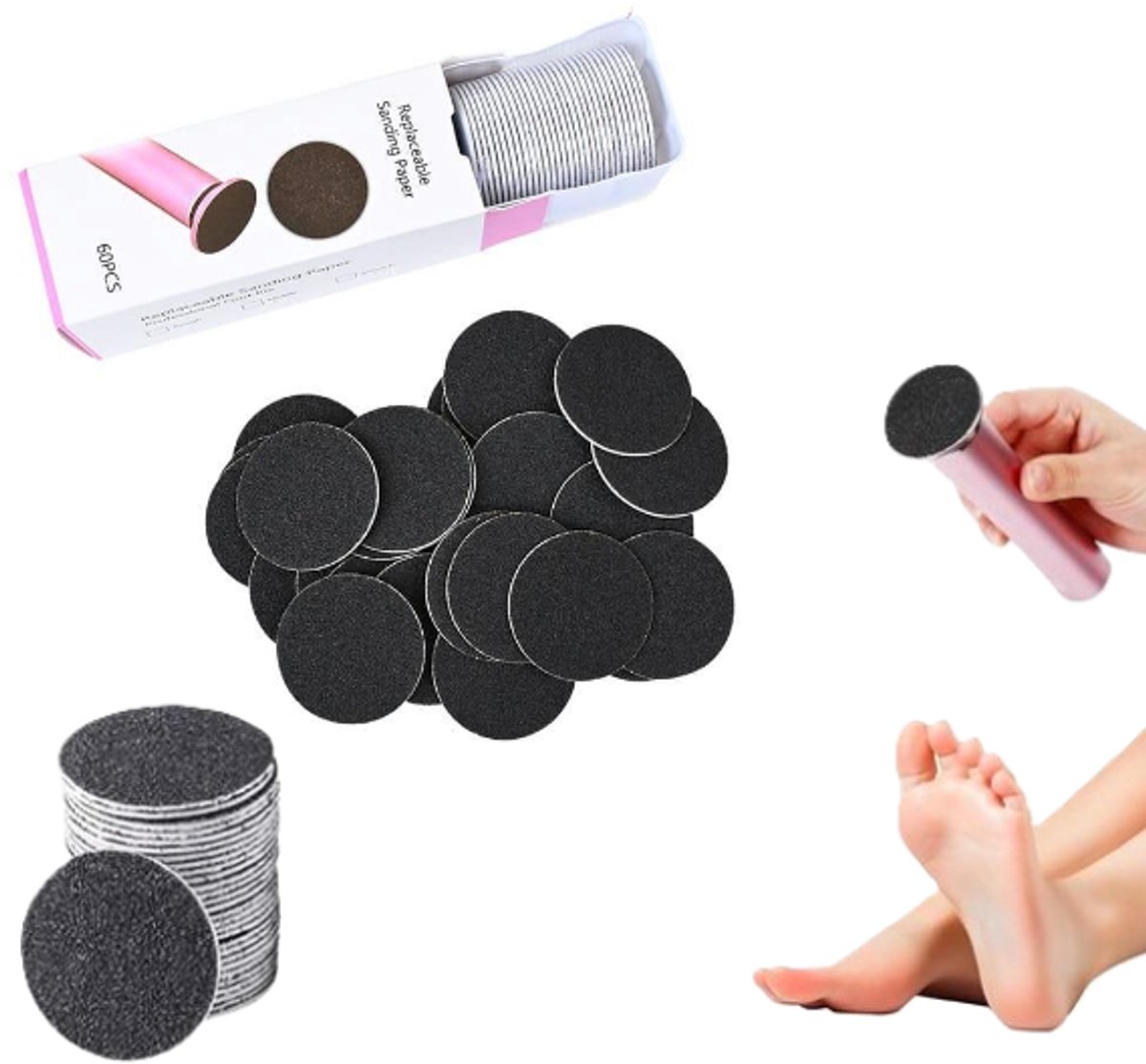 60 Stuks Schuurpapier - Schuurpapier set - vervangbare pedicure-schuurschijf - nagelvormen voetvijlen verwijderaar dode huideelt - Schuurpapier Disc voor Mannen en Vrouwen - LOUZIR