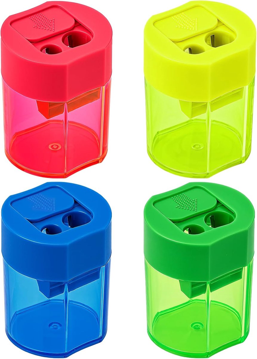 Puntenslijper met houder - 4 stuks - dubbele gaten - compact en draagbaar voor kinderen - ShopVlot