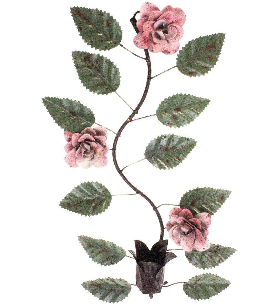 Kandelaar hangend met bloemen, metaal 18x6x36cm