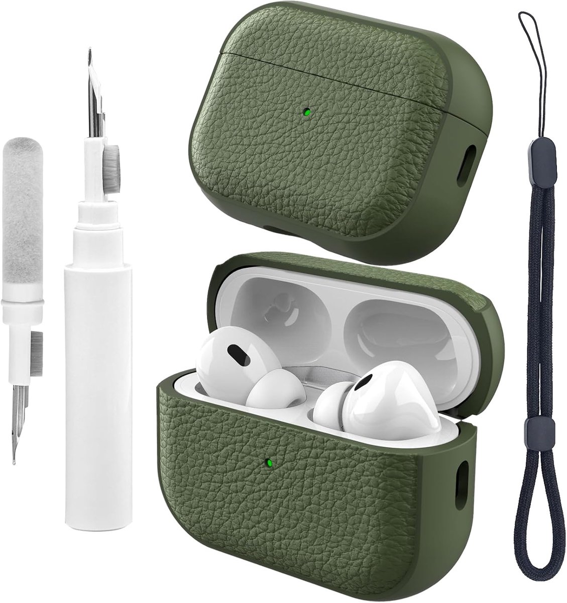 Beschermhoes compatibel met Airpods Pro 3 met reinigingsset, beschermhoes van TPU compatibel met Airpods Pro 3e generatie met polsband
