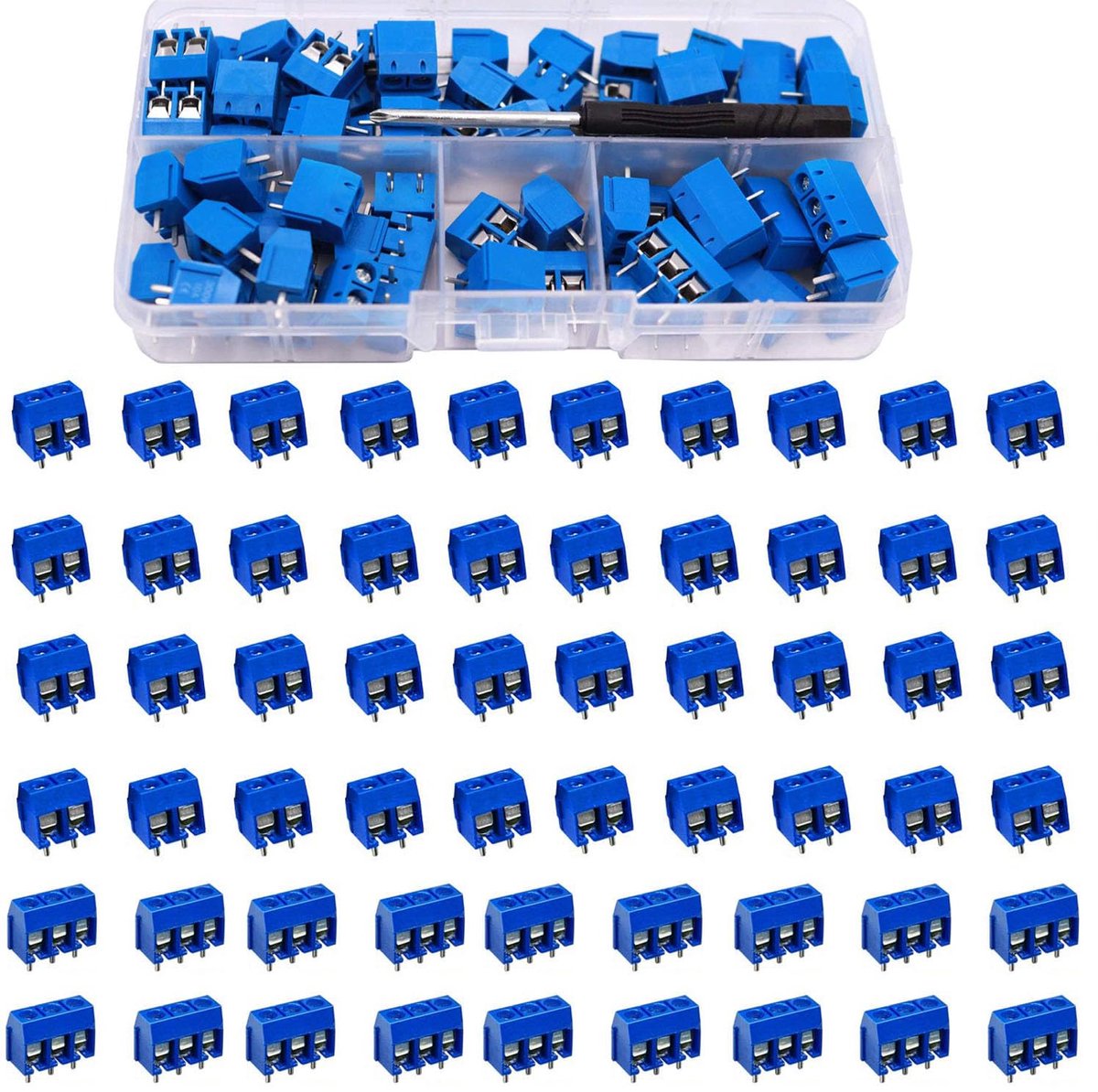 110 stks Universele PCB Board Kit 2 Pin/3 Pin Schroef Terminal Block voor PCB 300V 10A 5mm Pitch (2 Pin-90 PCS, 3 Pin-20 PCS) (Blauw)
