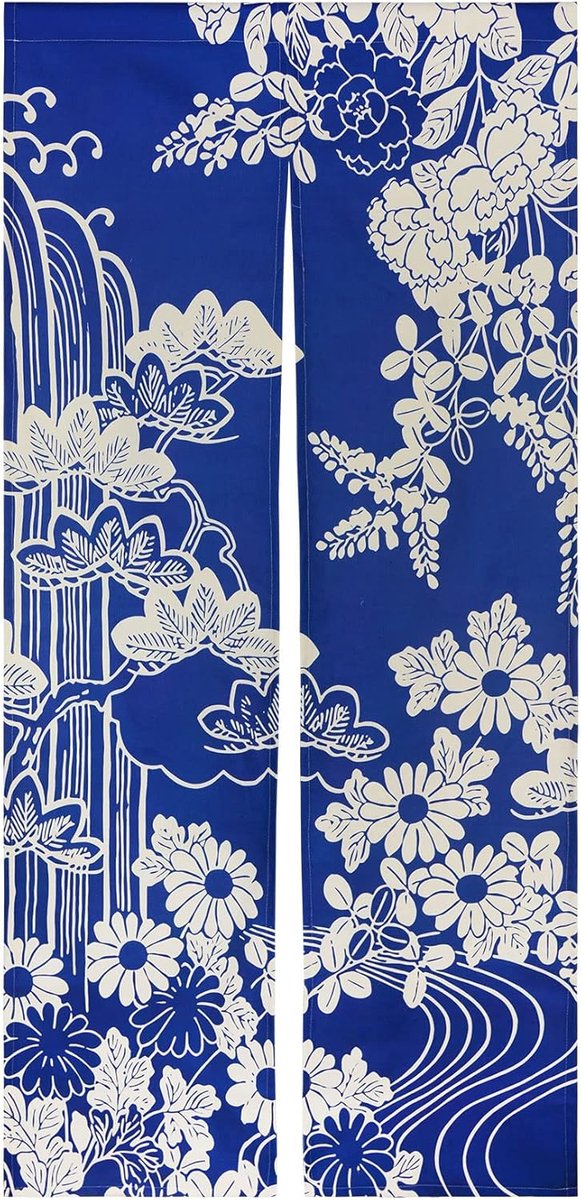 Japanse noren deuropening gordijn dik katoen linnen lange type bedrukte deur wandtapijten voor huisdecoratie 85 x 180 cm, blauw (chrysant)