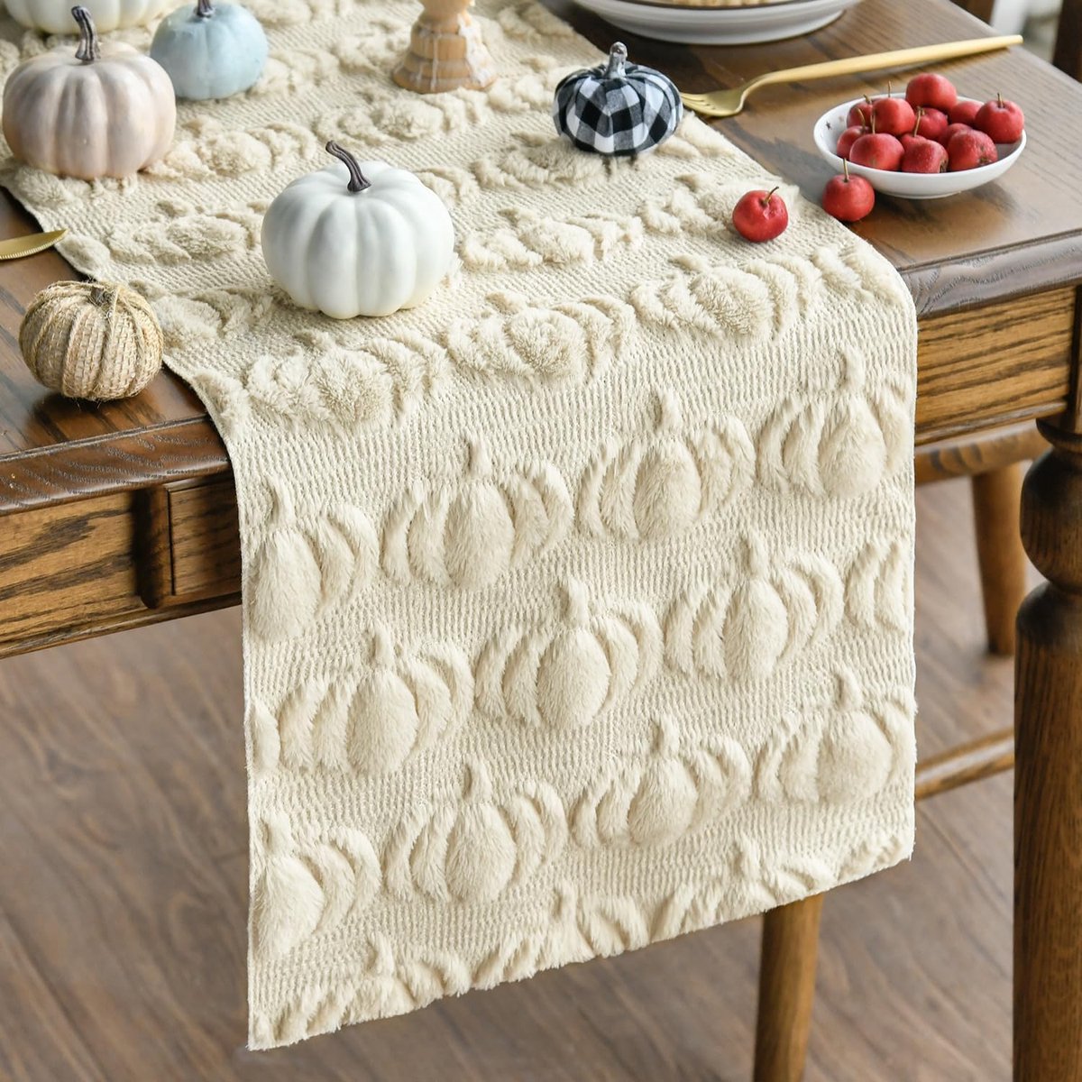 Mode Zachte pluche imitatiebont beige pompoenen herfst tafelloper seizoensgebonden herfst keuken eettafel decoratie voor thuis feest decor 33x153 cm