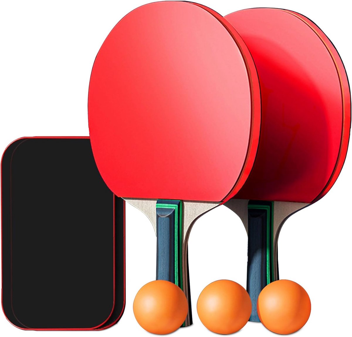 Tafeltennisracket, draagbaar tafeltennis-set, 2 tafeltennisracketjes + 3 tafeltennisballen + tafeltennishoes, 2 mm dik schuim, voor binnen & buiten