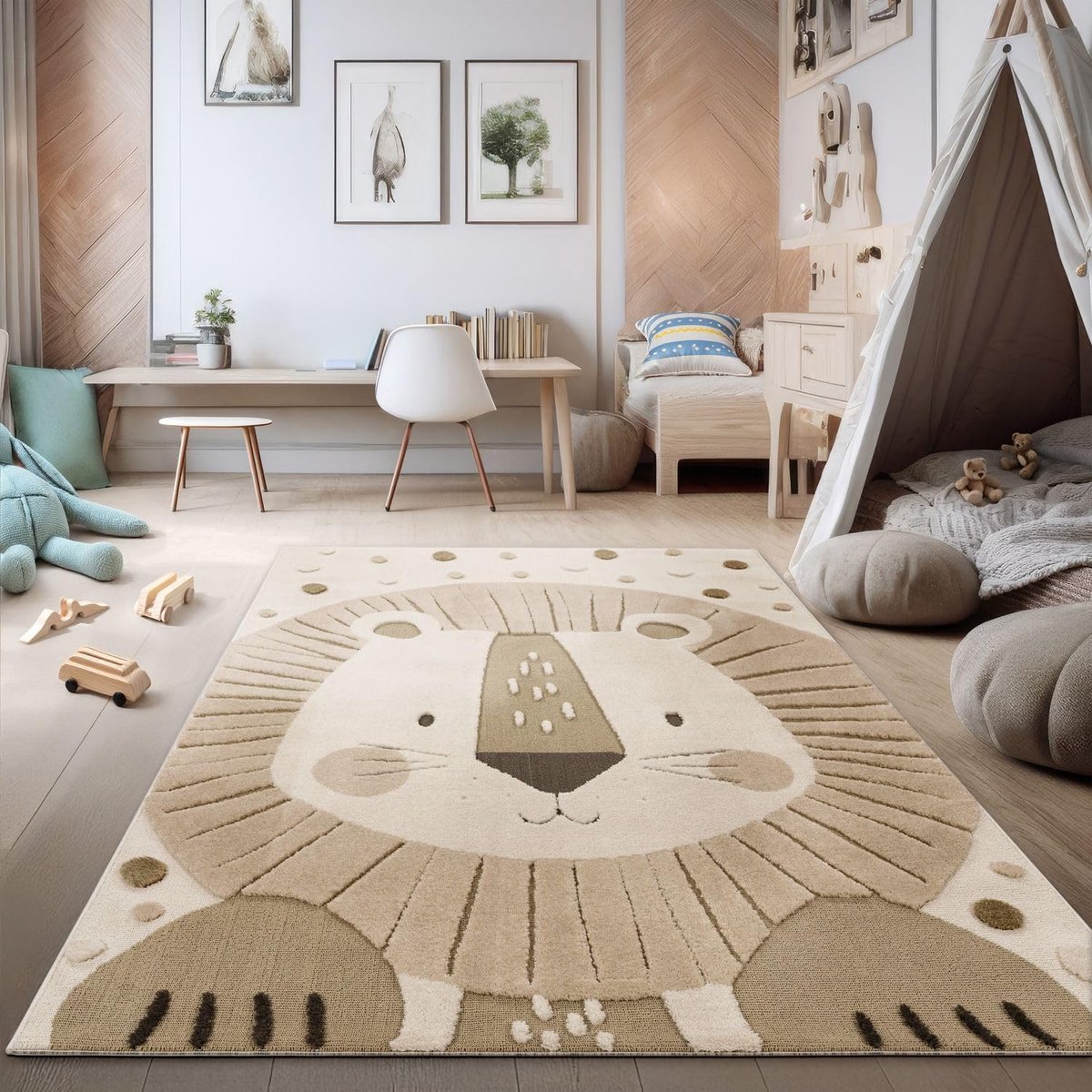 Home Vloerkleed Kinderkamer Speelkleed Hoog-laag Effect Motief Leeuw Zacht Natuurlijke Tinten Onderhoudsvriendelijk Modern, Maat:160x220 cm