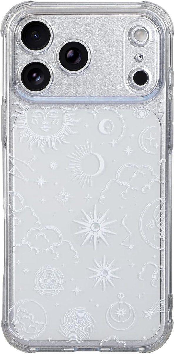 IPhone 17 Pro Max Hoesje, Helder Transparant Flexibel Zacht Siliconen TPU Bumper Buffer Schokbestendige Beschermende Cover met Fantasie Astrologie Patroon Ontwerp voor iPhone 17 Pro Max