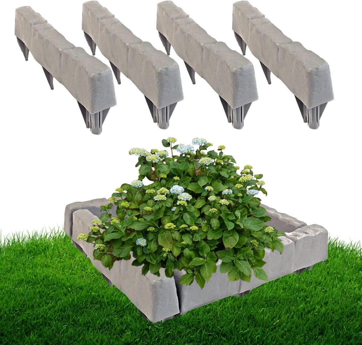 Tuinrand, decoratieve graafloze omranding, landschapsbegrenzing, voor gazon, erf, pad, terras, buiten, tuin, landschap, randsteen, kunststeen, baksteen