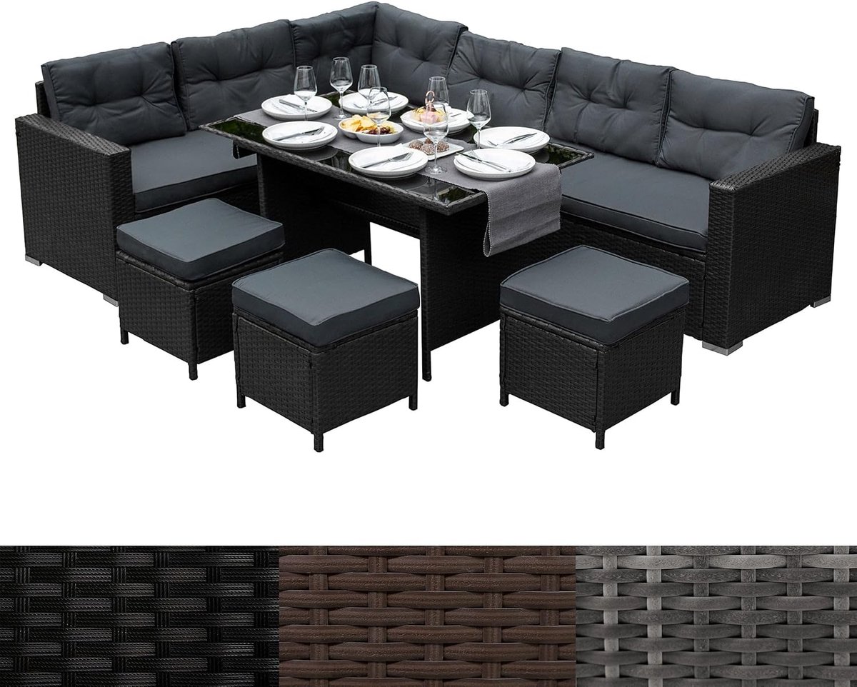 Rattan tuinset hoekset 9-zits - polyrattan - weerbestendig - perfect voor buiteneten - SnelShoppen